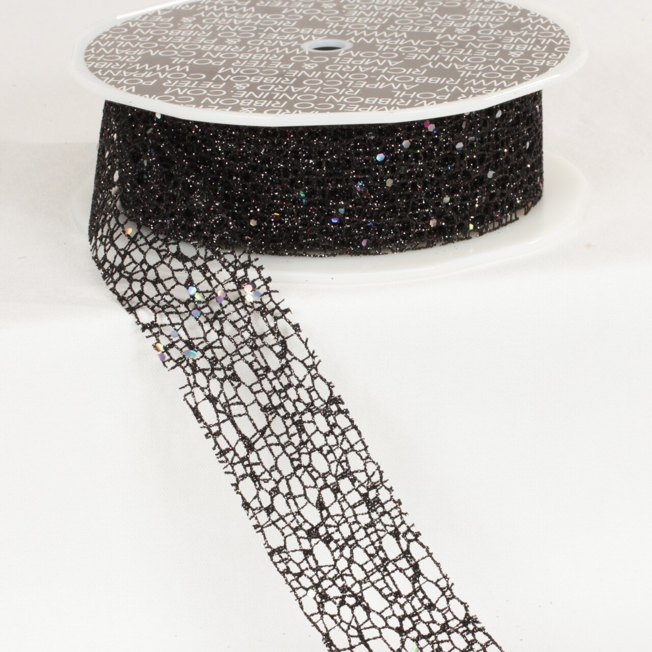 The Ribbon People Shimmering Black Glittered Web Craft Ribbon 1.5" x 54 Yards